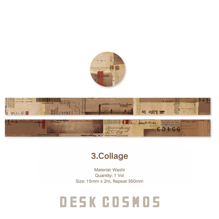 Vintage Washi Tape – Receipt, Plant, Map, Text - Desk Cosmos