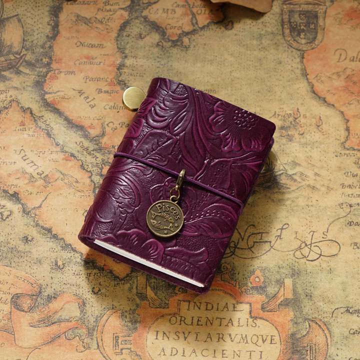 Traveler's Purple Embossed Leather Mini Journal Elegant Look