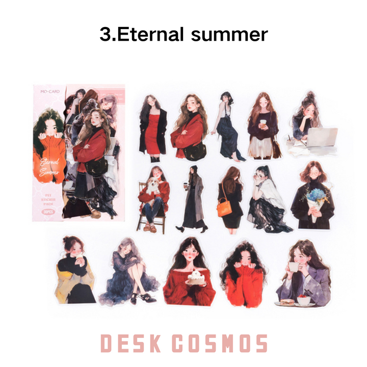 Happy Live Series Eternal Summer Female Character Love Romance Scrapbook Stickers Summer Stickers