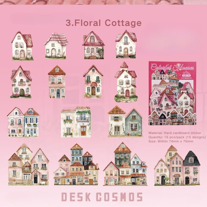 Colorful House Series Illustration Stickers for Craft Projects