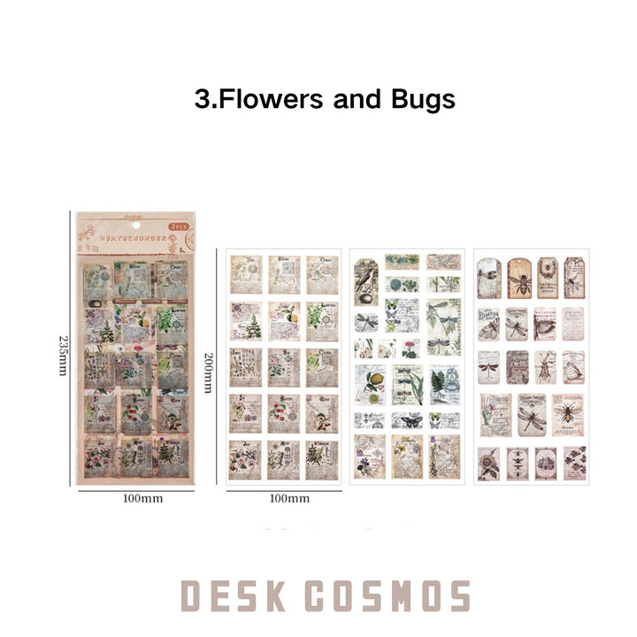 Retro Stickers PVC Vintage Series Flowers and Bugs Variant