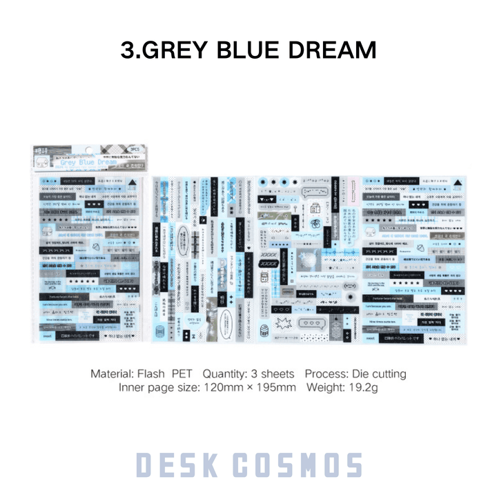 A Collection of Graphemes Series GREY BLUE DREAM Sweet Text Stickers