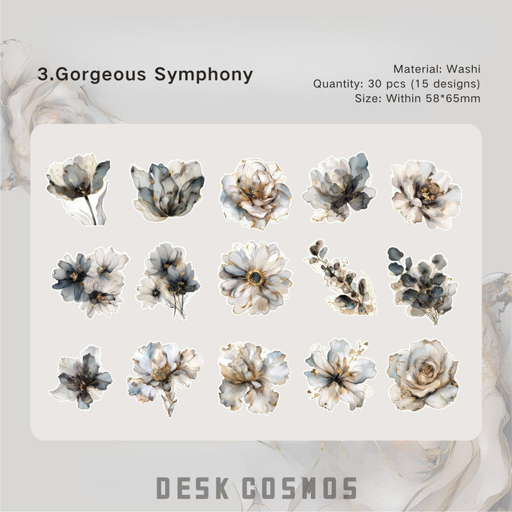 Floating Flower Gilded Gorgeous Symphony large romantic washi stickers