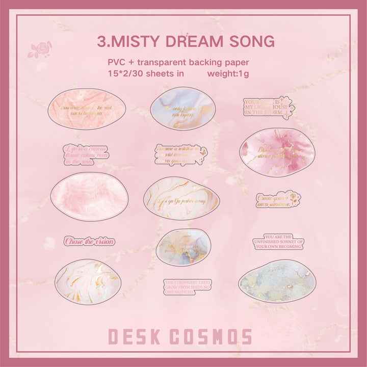 Flowing Gold Rock Dream MISTY DREAM SONG PET Journal Decoration Stickers