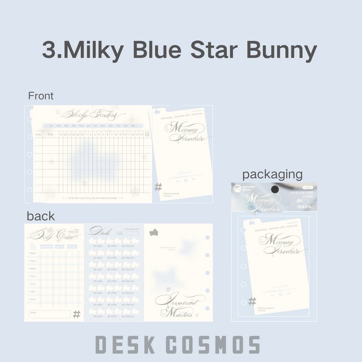 Memory Interlude Series M5 Milk Blue Star Rabbit Sweet & Cute Watercolor Memo Papers