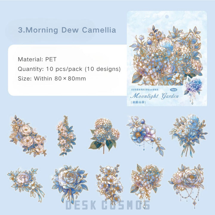 Moonlight Garden Morning Dew Camellia PET Stickers Delicate Botanical