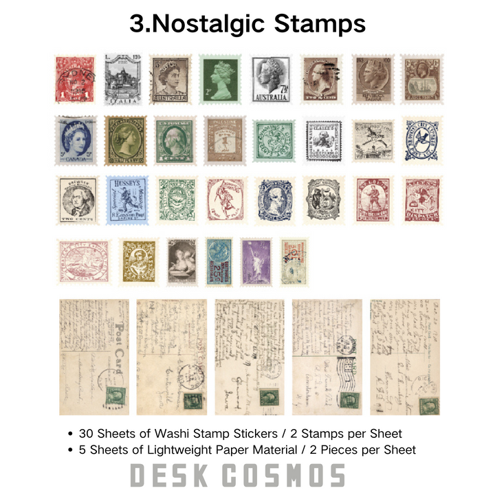 Former Stamps and Paper Stickers Nostalgic Stamps Vintage Aesthetic Scrapbook Stickers