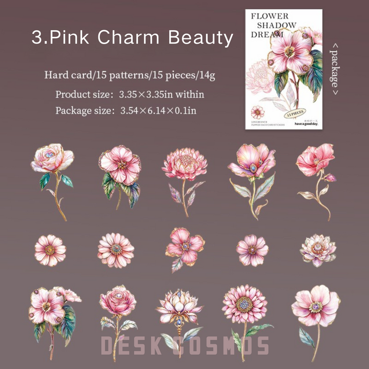 Flower Shadow Dream Pink Lady Floral Stickers Romantic Aesthetic Thick Paper