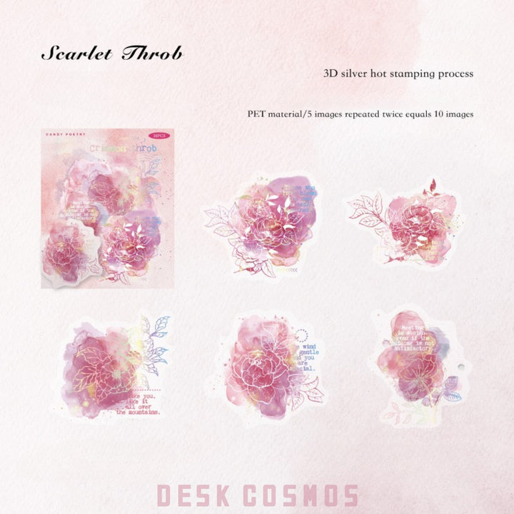 Flowing Flower Spectrum Scarlet Throb PET Stickers Dreamy Mood