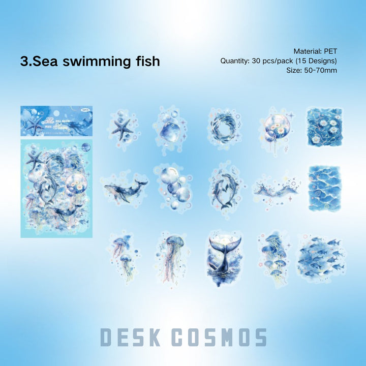 Blue Mood Stickers – Cloud, Flower, Moon - Desk Cosmos