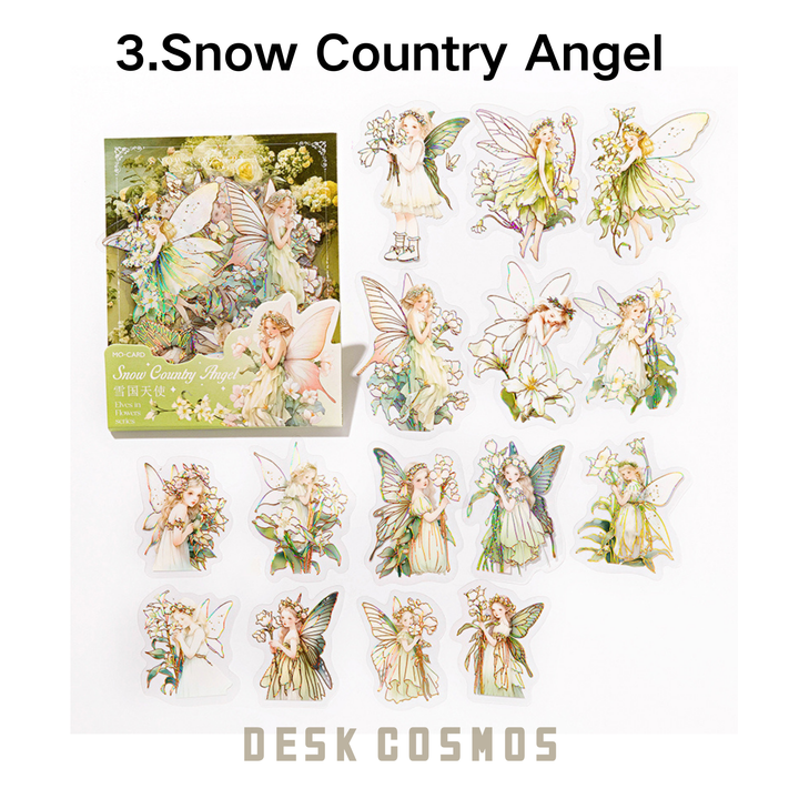 Snow Country Angel Series 3D Foil Stickers with Elegant Floral Patterns