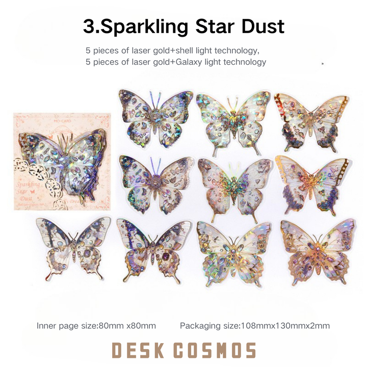 Gem Butterfly Series PET Laser Stickers - Sparkling Star Dust Design