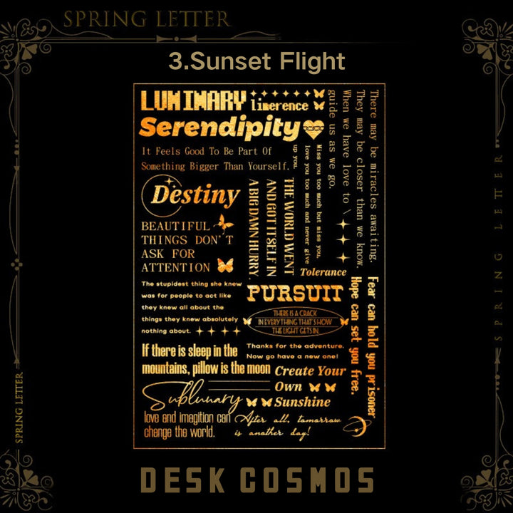 Spring Letter Sunset Flight 3D Gold Romance Stickers