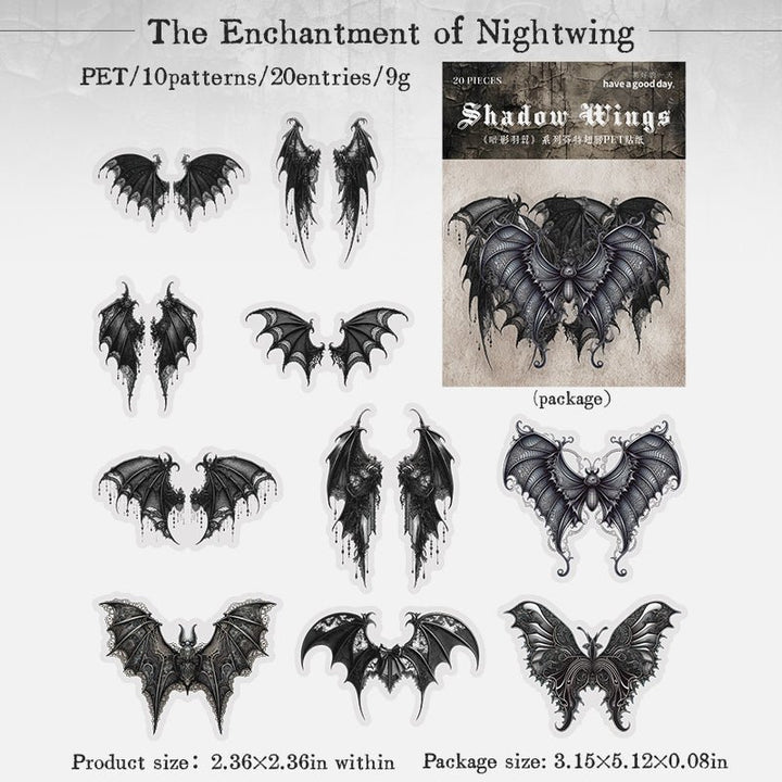 Shadow Wings Sticker Set Gothic Theme for DIY