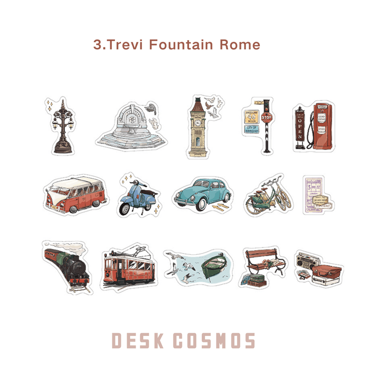 PET Sketch Stickers Travel Series for Visual Journaling