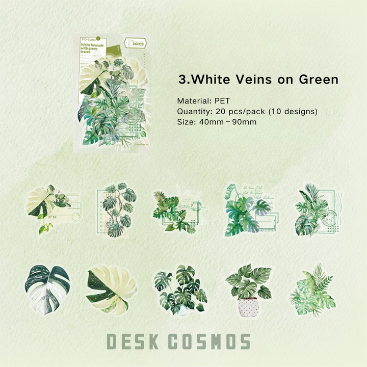 Green Plant Workshop White Veins on Green Botanical Stickers