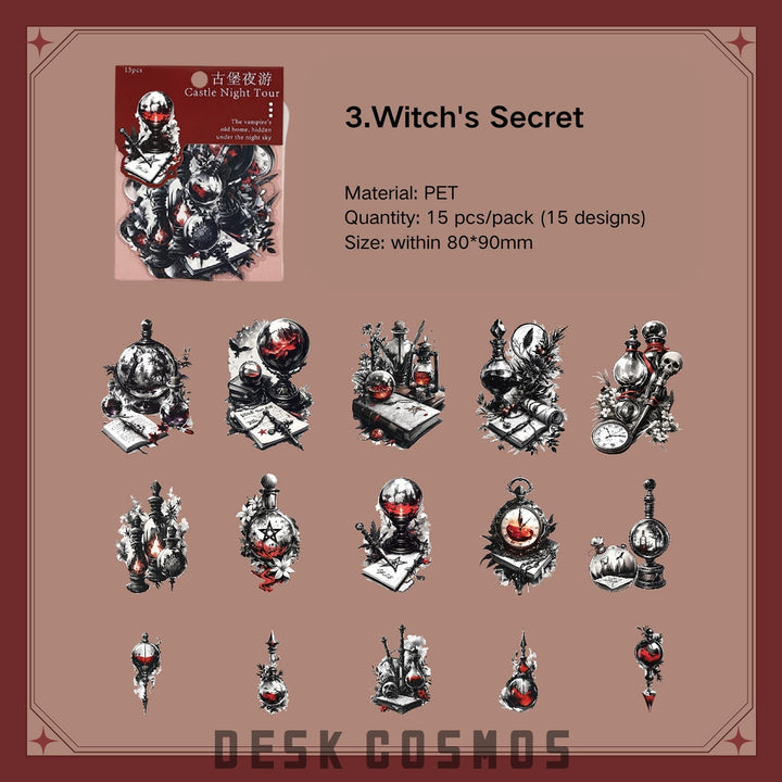 Gothic Castle Clock Tombstone Tarot Stickers Dark Scrapbooking Tape