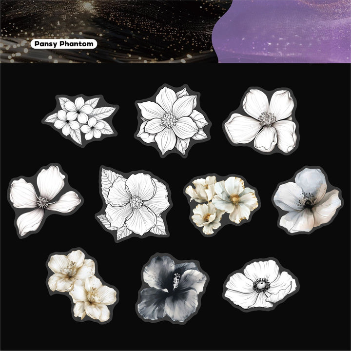 Retro Ink Rhyme Flower PET Stickers Decorative Sheets