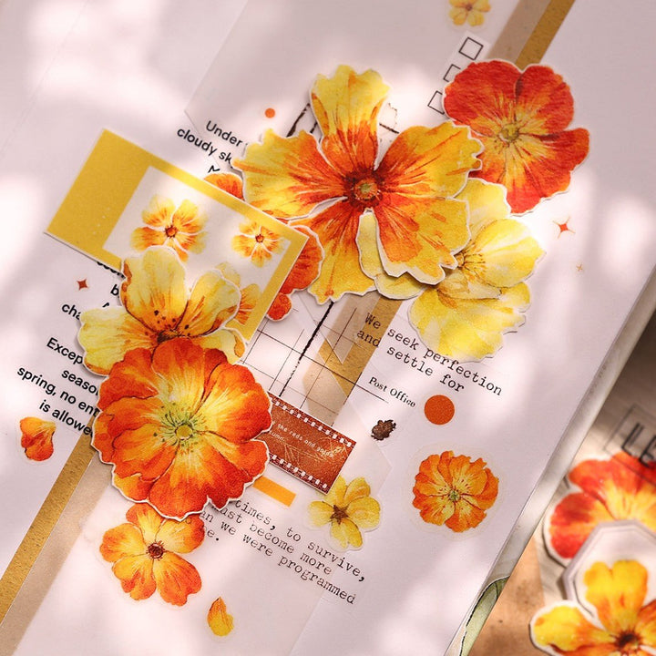 Vintage Yellow - Orange Floral Die - cut Tape - Desk Cosmos