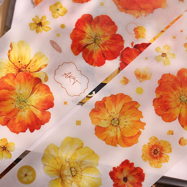 Vintage Yellow - Orange Floral Die - cut Tape - Desk Cosmos