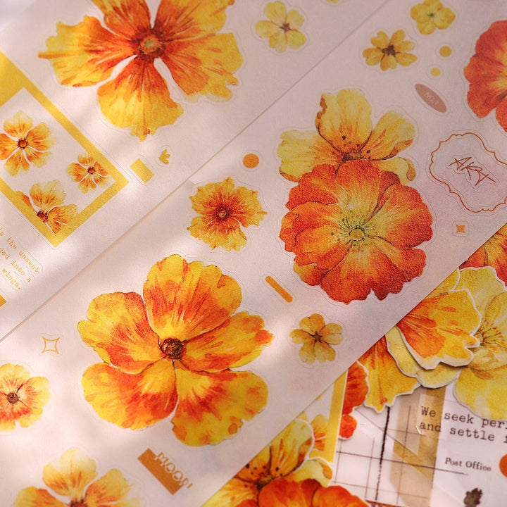 Vintage Yellow - Orange Floral Die - cut Tape - Desk Cosmos