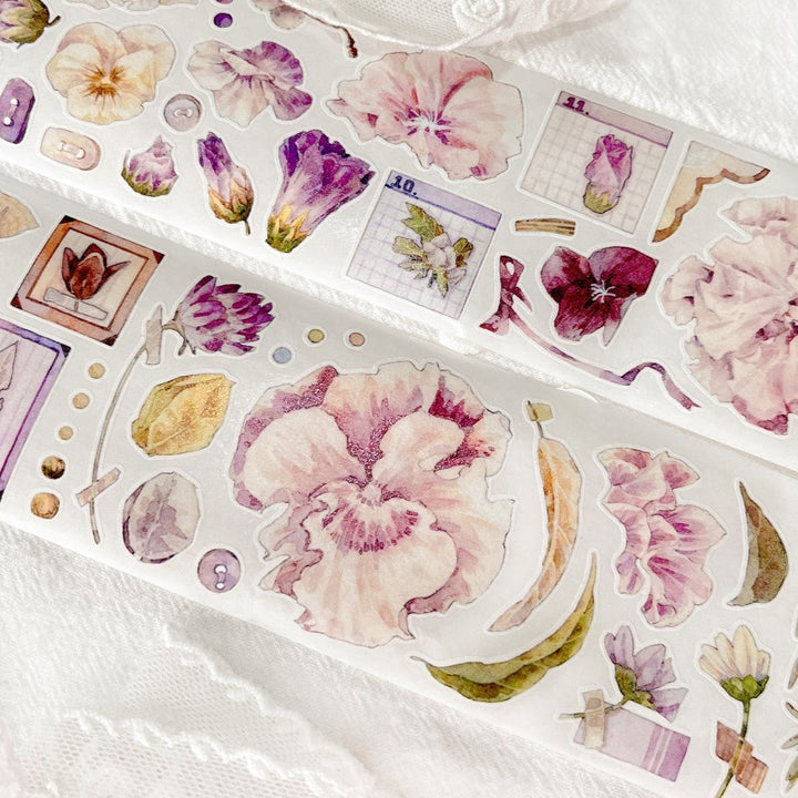 Pastel Floral Die - cut Vintage Washi Tape - Desk Cosmos