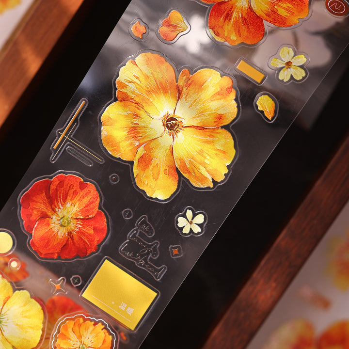 Vintage Yellow - Orange Floral Die - cut Tape - Desk Cosmos