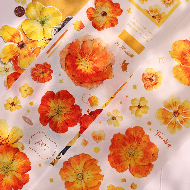 Vintage Yellow - Orange Floral Die - cut Tape - Desk Cosmos
