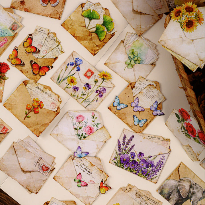 Vintage Letter Stickers – Butterfly, Feather, Leaf, Flower - Desk Cosmos