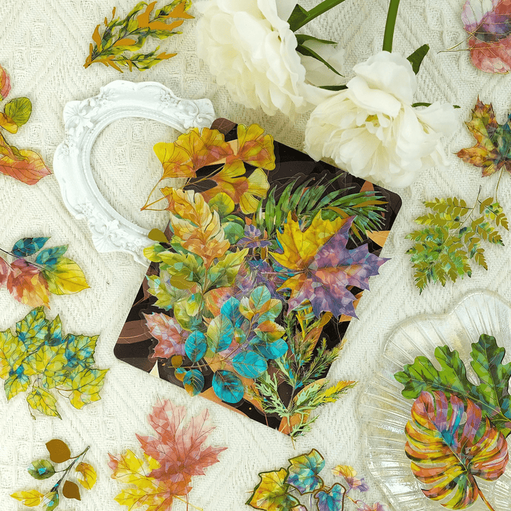 Laser Gold Foil 3D Leaf Stickers for Scrapbook Decoration Flower Plant Theme