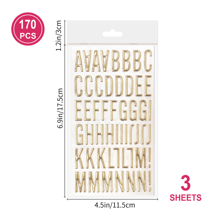 3D Stickers Gold Foil Alphabet Stickers for DIY Projects
