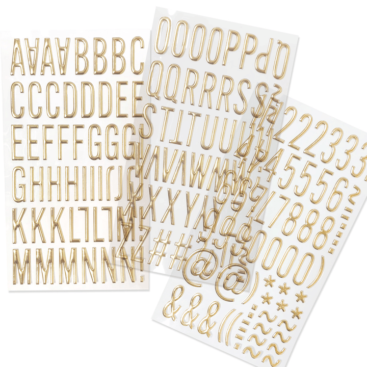 3D Stickers Alphabet Stickers Gold Foil for Journal Embellishments