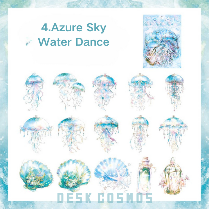 Ocean Waltz Series Azure Flow Jellyfish Stickers DIY Scrapbook Decor