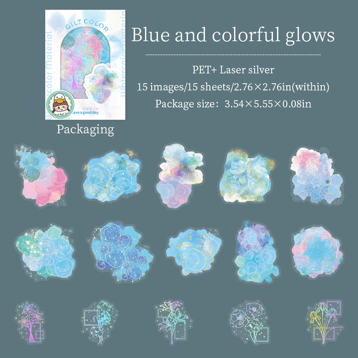 Watercolor PET Stickers Gilt Color Romance Journal Decorative Accent