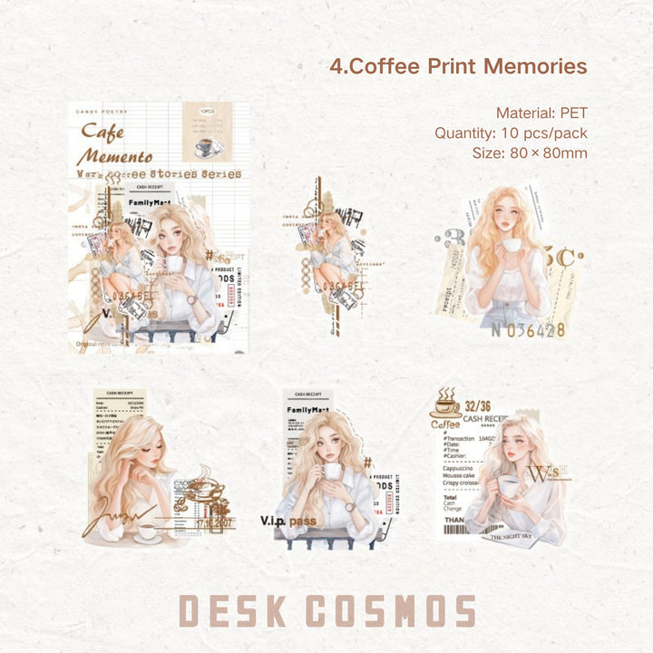 Artistic Girl With Coffee PET Stickers - Desk Cosmos