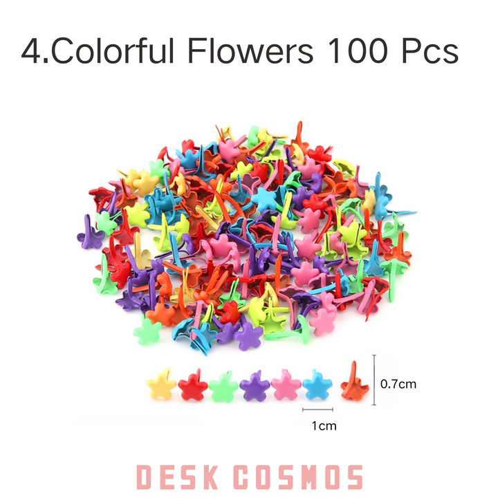 Colorful Flower-shaped Two-pronged Pins for Handmade Crafts and Scrapbooks