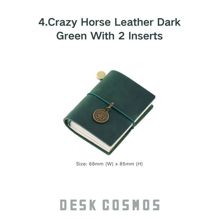 Top Grain Leather Mini Planner Dark Green Retro Style
