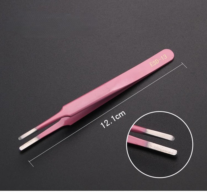 Stainless Steel Tweezers ESD 13 Flat Tip Pink Minimalist