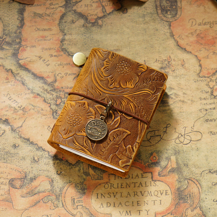 Traveler's Yellow Brown Embossed Leather Mini Journal Aged Feel