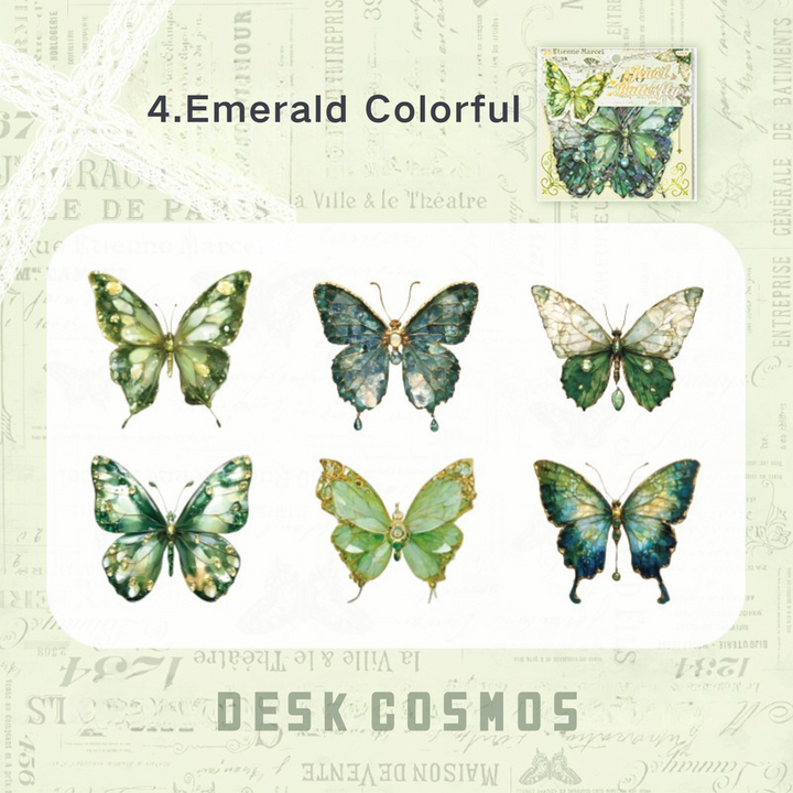 Romance Butterflies PET Stickers Emerald Colorful 3D Effect