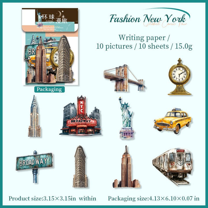 Global Comic Tour Paper Stickers Travel Journal Suitable for Scrapbook