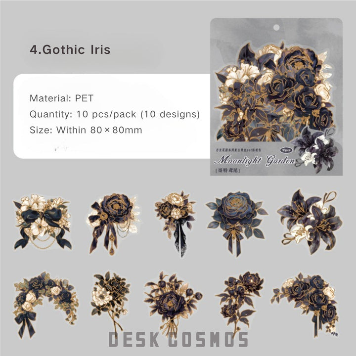 Moonlight Garden Gothic Iris PET Stickers Dark Elegant Floral Design