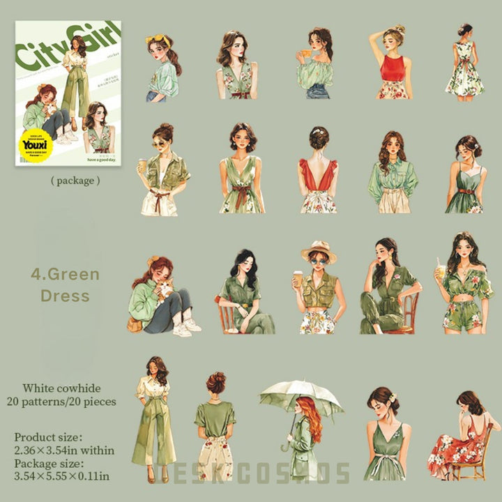 Urban Girl Green Dress Elegant Characters