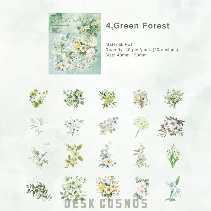 Romantic Flower Shop Green Forest PET Stickers Nature