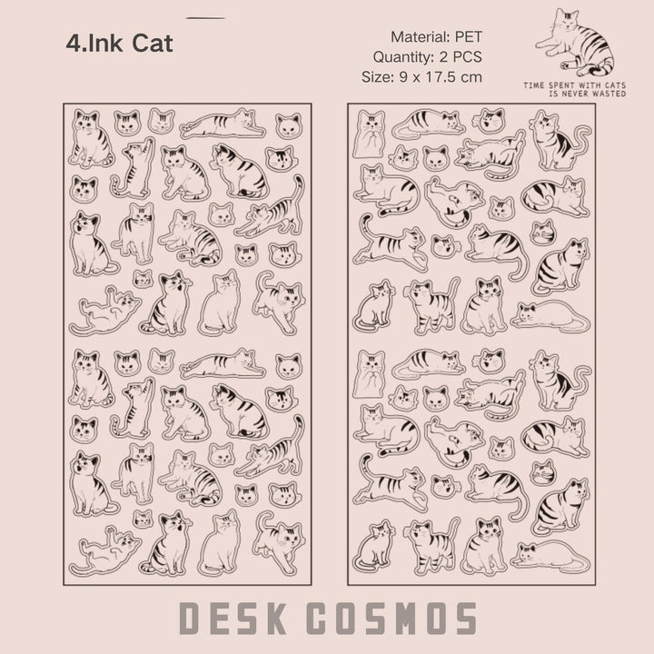 Line Cat Cute Scrapbook PET Stickers Planner Decor