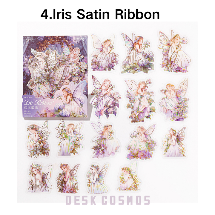 Iris Satin Ribbon 3D Foil Stickers with Satin Flower Design Close-up