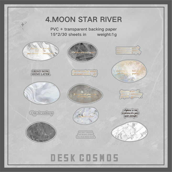 Flowing Gold Rock Dream MOON STAR RIVER Aesthetic Clear PET Stickers