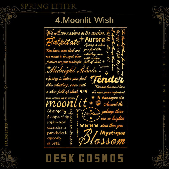 Spring Letter Moonlight Wish 3D Gold Romance Stickers
