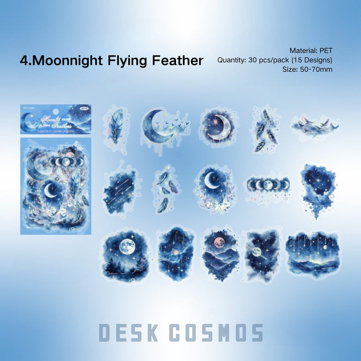 Blue Mood Stickers – Cloud, Flower, Moon - Desk Cosmos