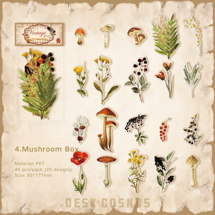 Linmist Echo Mushroom Box Plant Stickers PET Vintage Scrapbook